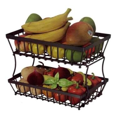 Imagem de Fruteira Metálica 2 Andares Preta Organização Prática - Top Rio