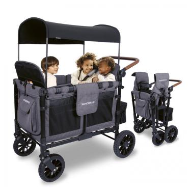 Imagem de Carrinho de Passeio para 4 Crianças Multifuncional com Porta Objeto e Cobertura, até 136 kg, WONDERFOLD W4, Preto