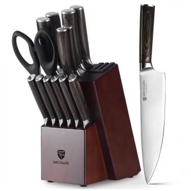 Imagem de Conjunto de Facas em Aço Inoxidável com Bloco de Bancada, 15 Peças, BRODARK DH CKS H0151 C, Preto