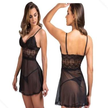 Imagem de Camisola Sexy Transparente Curta Sensual Com Calcinha  - Aunika, M 38/