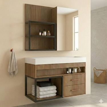 Imagem de Conjunto de Banheiro com 1 Gabinete Suspenso 80cm e 1 Espelheira Leme Noce
