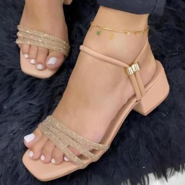 Imagem de Sandália Strass Papete Feminina Confortável Salto Bloco Brilho Festa E