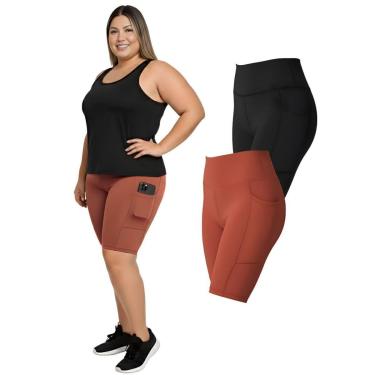 Imagem de Kit 2 Bermudas Fitness Bolsos Laterais Plus Size-Feminino