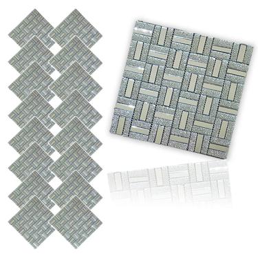 Imagem de Pastilha De Vidro Kit 16 Uni Adesiva Parede Sala Cozinha Banheiro Decorativa Facil Aplicacao Moderna Requintado Reforma