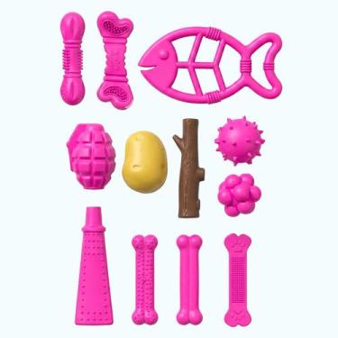 Imagem de Brinquedo Para Cachorro 12 Peças Bolas Ossos Gravetos De Mastigar Para