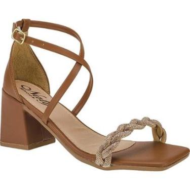 Imagem de Sandália Feminina Naty Shoes Salto Alto 7,5 cm Casual Strass Trançado-Feminino