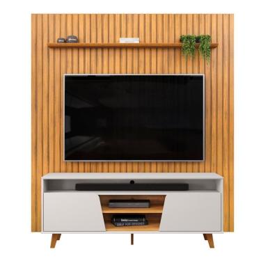 Imagem de Painel 75 Pol Ripado 223cm E Bancada Elaine D04 Cedro/bal - Mpozenato