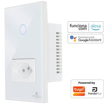 Imagem de Interruptor Inteligente Wi-fi 1 Botão Touch 1 Tomada 16A Bivolt Smartlife Tuya Panda Plus Alexa Google Comando Voz