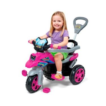Imagem de Triciclo Moto Infantil Andador Com Empurrador Direcionável Rosa Trail 