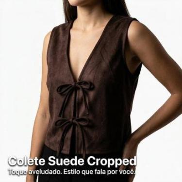 Imagem de Colete Suede Cropped Feminino com Laço Premium Style Box 320015-Feminino