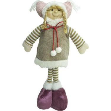 Imagem de Boneca Decoração Menina Com Gorro Vestido Marrom Natal 40cm - Genérico