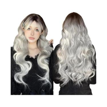 Imagem de Peruca Sintética Ondulada Branca E Preta Com Repartição Central, Estil
