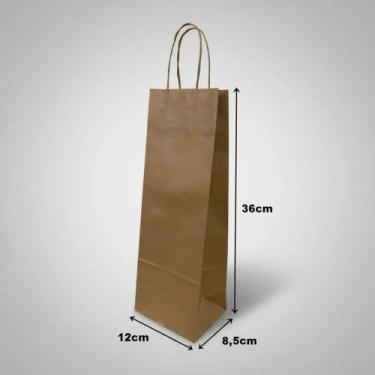 Imagem de 10 Sacolas de Papel Kraft para Garrafas 12x8,5x36cm Vinho, Espumante, 
