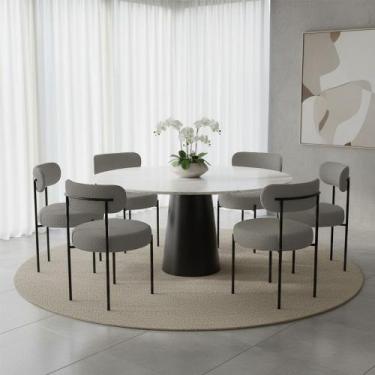 Imagem de Cadeira Sala de Jantar Margara Kit 6 em Aço Preto Bouclê Ted D03 - D R