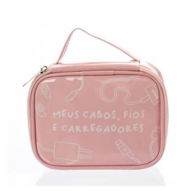 Imagem de Necessaire Maleta Multiuso, Meus Cabos,Fios etc , Florie Rosa