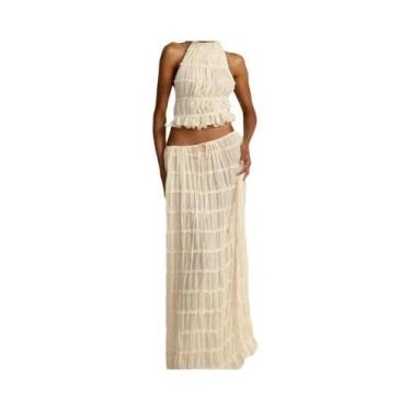 Imagem de Conjunto Feminino De Saia Longa Com Decote Halter E Top Sem Costas, Co