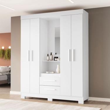 Imagem de Guarda-Roupa Casal Tijucas 4 Portas 2 Gavetas com Espelho Flex Branco/Rosa - Pnr Móveis
