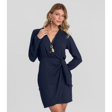 Imagem de Vestido Feminino Manga Longa Curto Dianna Azul, G, Azul