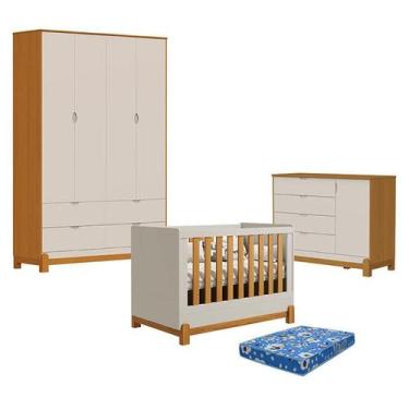 Imagem de Quarto de Bebê 4 Portas com Cômoda Sapateira Lótus Liso Areia Savana e