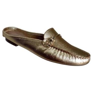 Imagem de Mocassim Mule Feminino Couro Legítimo Ouro Branco-Feminino