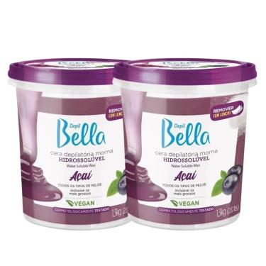 Imagem de Kit 2 Cera para Depilação Quente Morna Hidrossolúvel Açaí 1,3kg Transparente Depil Bella
