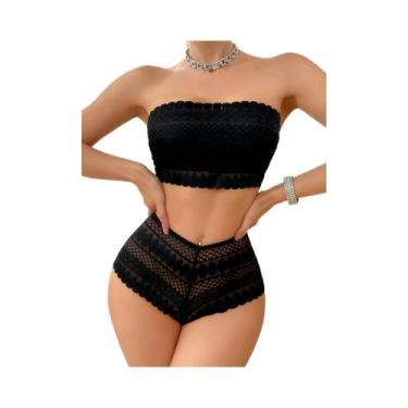 Imagem de Conjunto De Bralette Feminino Sem Alças Com Renda, Sem Fio, Sem Acolch
