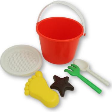 Imagem de Baldinho de Praia Vermelho Infantil Completo Brinquedo Com Moldes Form