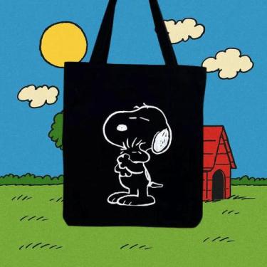 Imagem de Bolsa Ecobag 100 algodão PRETA Estampa SNOOPY PAI - CARIOCA MAIS