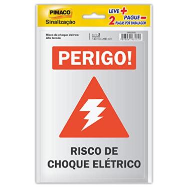 Imagem de Placa em filme Adesivo Pimaco para Sinalização 'Risco Choque Eletrico e Alta Tensão', Prata, 14x19cm , 2 placas por embalagem