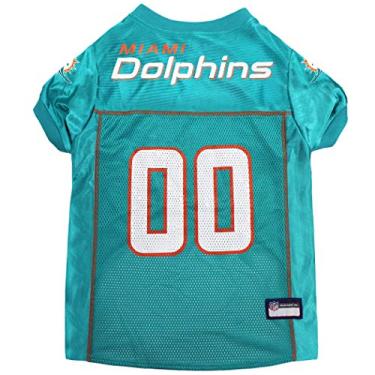 Imagem de Camiseta NFL Miami Dolphins para cães, tamanho: médio. Melhor fantasia de jérsei de futebol para cães e gatos. Camisa de jérsei licenciada