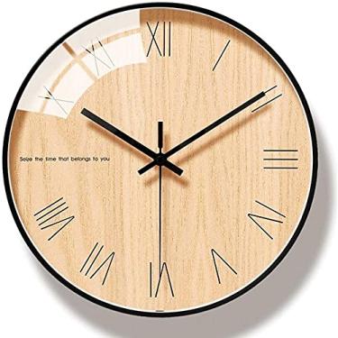 Imagem de Relógio de parede Creative Moda Personalidade Moda Relógio Moderno Quarto Simples Sala de Estar Mudo Preciso, Cor de Madeira, 30.5cm (Color : Wine Red, Size : 30.5Cm)