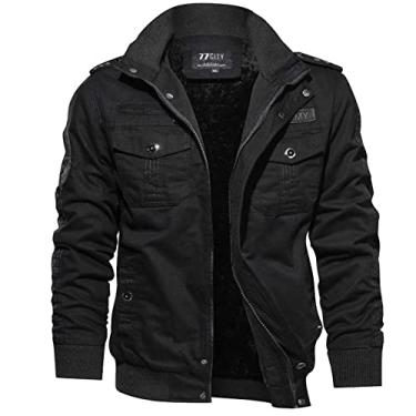 Imagem de Hyranect Jaqueta Masculina de Outono e Inverno Camuflagem Militar de Algodão, Casaco de Trabalho Acolchoado, Jaqueta Casual Masculina Preta (4XG)