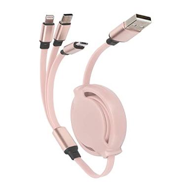 Imagem de Acogedor Cabo carregador USB retrátil 3 em 1, cabo de carregamento rápido até 3A com porta tipo C/micro USB, carregamento universal para tablets e celular, câmera (rosa)