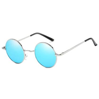 Imagem de Óculos de Sol Redondo Polarizado Vintage UV400 Lente Polarizada (Azul)