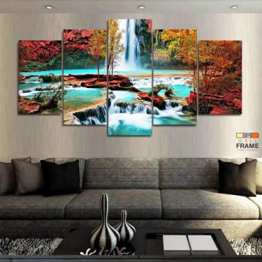 Imagem de Quadro Decorativo Cachoeira Azul 130x63 em tecido