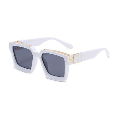 Imagem de Óculos de sol quadrados retrô feminino designer estilos de verão cores doces moda prata espelho tons masculinos uv400, cinza branco, como a imagem