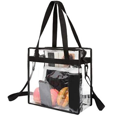 Imagem de (Black) - Clear Bag NFL & PGA Stadium Approved - The clear tote bag with zipper closure is perfect for work, sports games.Cross-Body Messenger Shoulder Bag w Adjustable Strap -12" X 12" X 6"