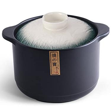 Imagem de Caçarola de cerâmica panela de argila japonesa donabe panela de argila redonda para cozinhar panela de barro panela de cerâmica resistente ao calor para uso diário Bibimbap e sopa, pedra verde, 5,5L