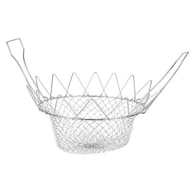 Imagem de Cesta de fritura de arame profundo com alças dobrável para enxágue a vapor, cesta de fritura, rede para caça furtiva, fervura, lavagem, ferramenta de cozimento para alimentos fritos ou massas de frutas