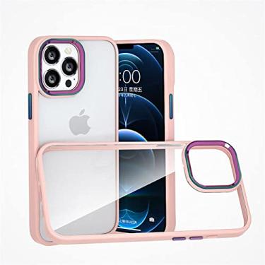 Imagem de Capa de telefone com moldura de lente de metal acrílico gradiente para iphone 13 12 11 pro max pára-choques capa transparente para iphone 13 pro max 12, rosa, para iphone 13