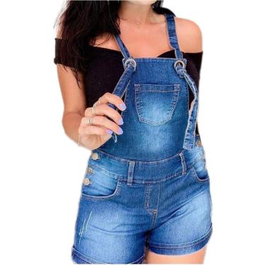 Imagem de Jardineira Macaquinho Jeans com Bolsos e Elastano Blogueiras