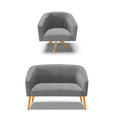 Imagem de Kit 1 Namoradeira E 1 Poltrona Base Madeira A26 Grafite