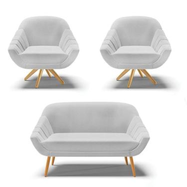 Imagem de Kit 1 Namoradeira E 2 Poltronas Giratória Linho A05 Cinza