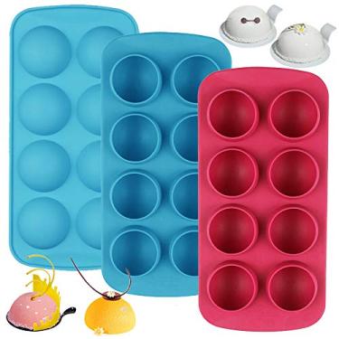 Imagem de Conjunto de 3, moldes de chocolate de silicone, moldes para assar esfera redonda para trufas cordiais, bola de pudim gelatina, cubo de gelo, manteiga de amendoim