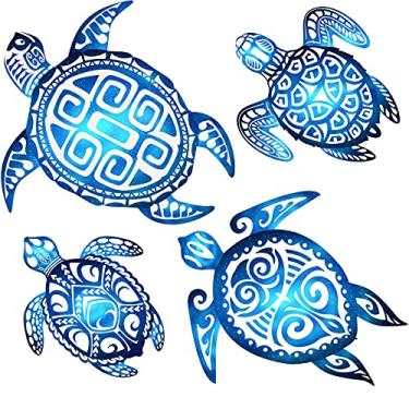 Imagem de 4 peças de decoração de parede de banheiro tartaruga marinha, tartaruga marinha, placa de parede, tema de tartaruga marinha, tartaruga marinha, fazenda, decoração de parede rústica para decoração de parede de casa, banheiro, azul