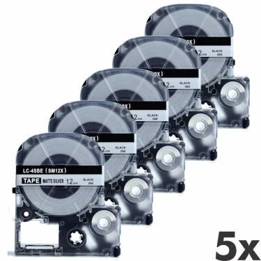 Imagem de 5x Fitas LC-4SBE SM12X p/ Rotulador epson 12mm Prata