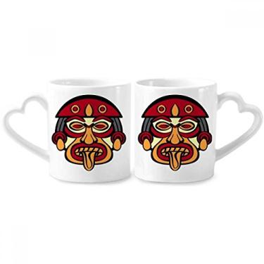 Imagem de Conjunto de canecas de porcelana para casal, com totem, arte abstrata, indiana, desenho de totem, mastro, rosto de