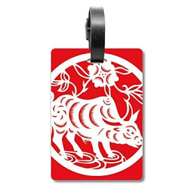 Imagem de Corte de papel boi animal China zodíaco arte mala etiqueta cartão de bagagem etiqueta de scutcheon, Multicolorido.