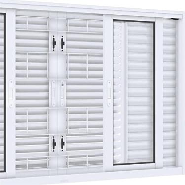 Imagem de Janela Veneziana de Correr Central Flex 4 Folhas Móveis e 2 Fixas com Grade Quadrada Lucasa Facilità 100cmx200cm Branco