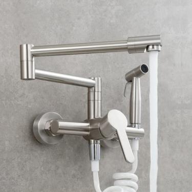 Imagem de Torneira de cozinha para lavatório quente e frio de cobre, torneira dobrável com estiramento estendido universal, torneira giratória para varanda, tipo A escovado